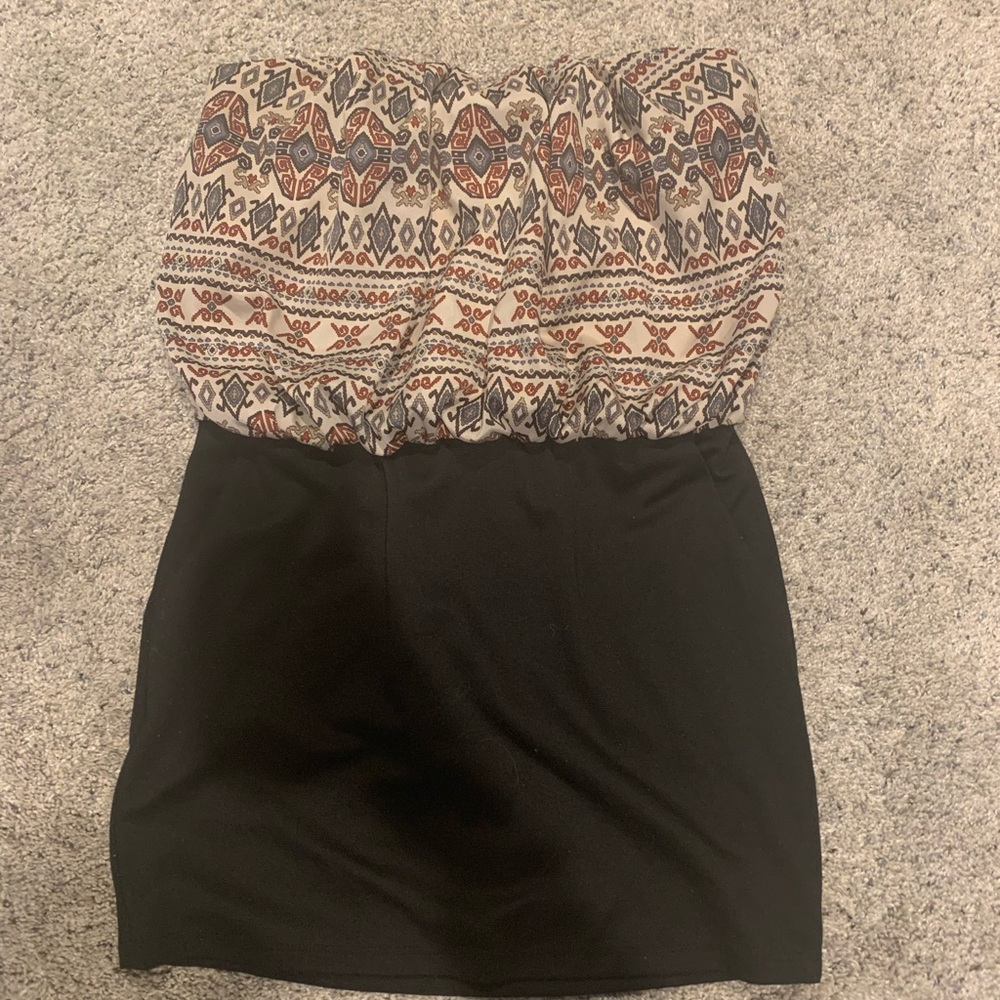 Boho Strapless Dress with Black Skirt